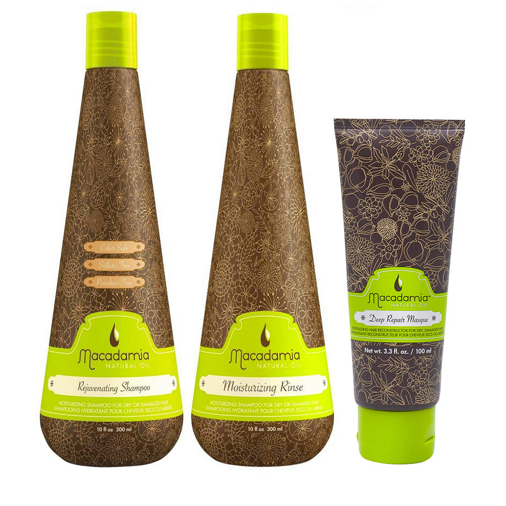 Macadamia Kit Shampooing Cheveux Secs 300ml Après-shampoing 300ml Masque  100ml | Hair Gallery