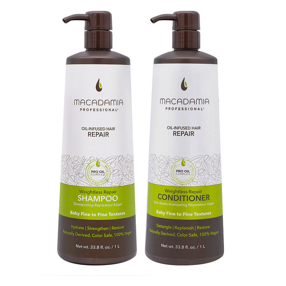 Macadamia Set Shampooing et Après-shampooing 1000ml Cheveux abîmés et fins  | Hair Gallery
