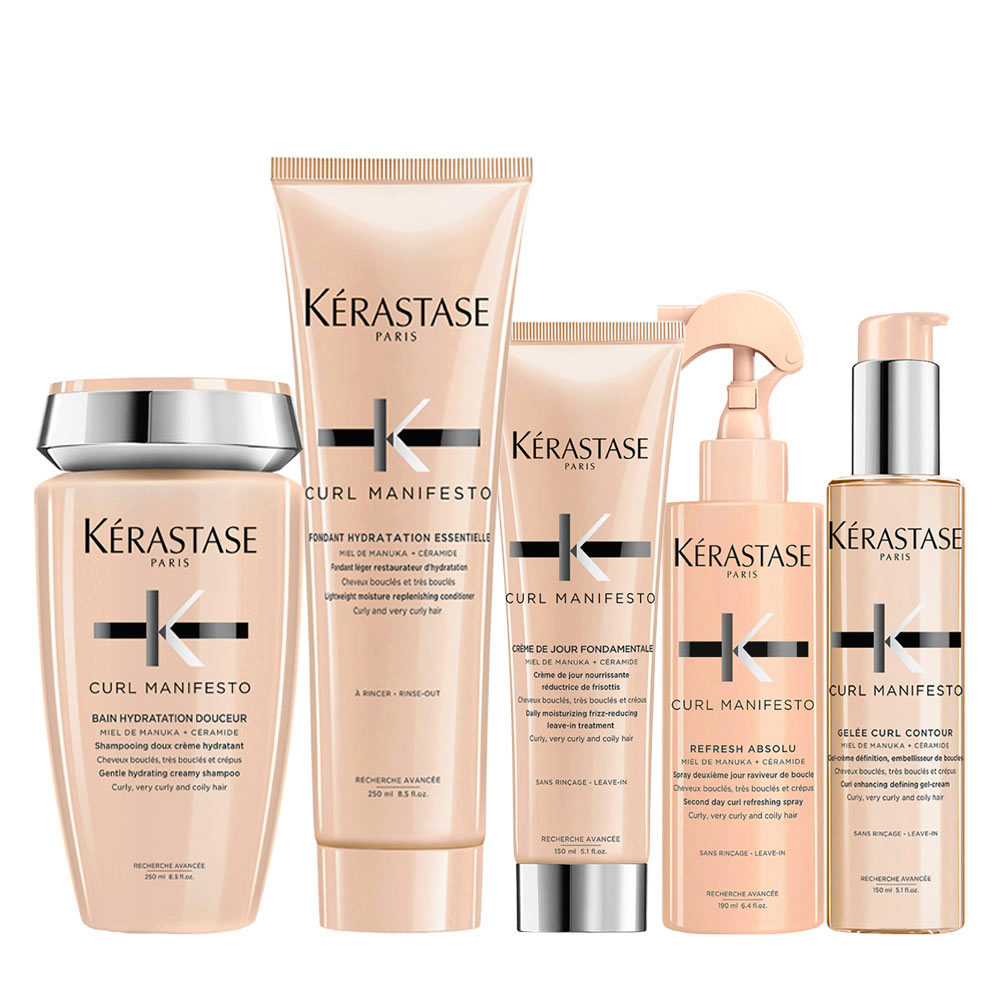 Kerastase Curl Manifesto Shampoo 250ml+Conditioner 250ml+ Crème de Jour  150ml+Refresh Absolu 190ml+Gelée Curl 150ml | Hair Gallery