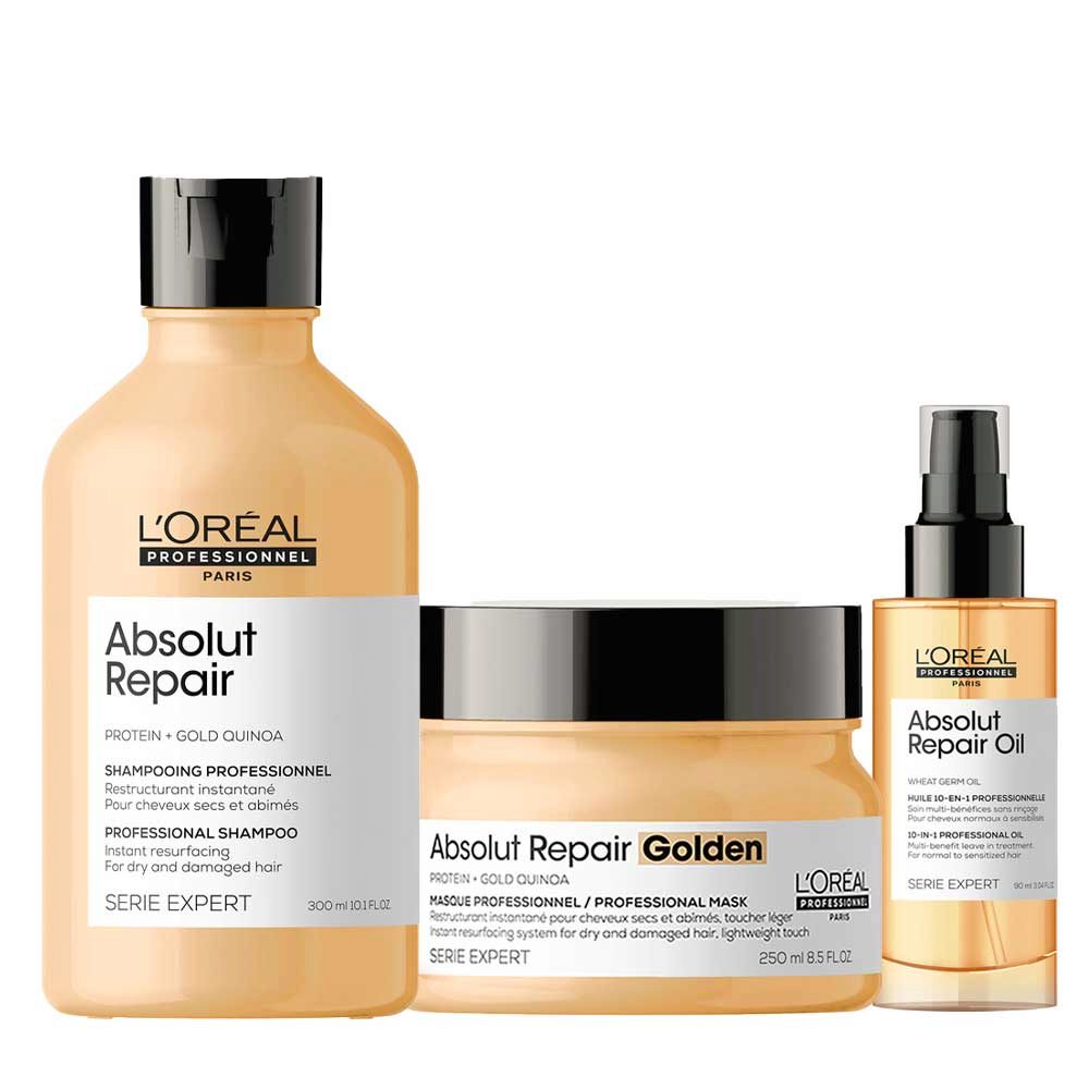 L'Oréal Professionnel Paris Serie Expert Absolut Repair Shampoo 300ml  Golden Mask 250ml Olio 10in1 90ml | Hair Gallery
