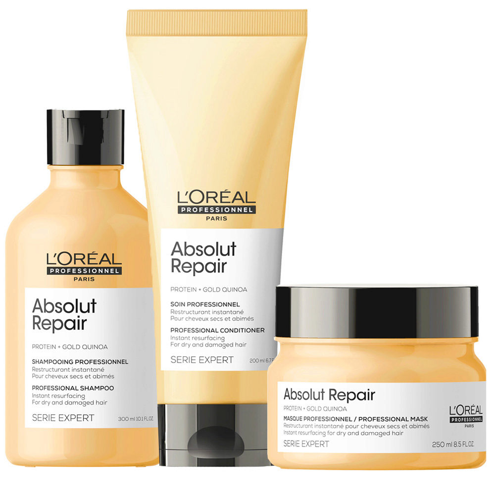 L'Oréal Professionnel Absolut Repair Kit Shampoo 300ml Conditioner 200ml  Arg Masque 250ml - Cheveux Abîmés | Hair Gallery