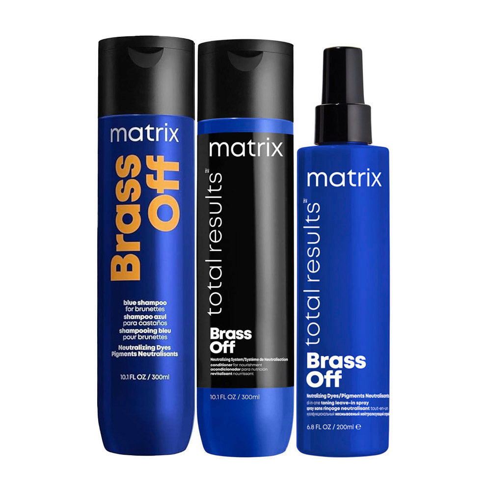 Matrix Total Results Brass Off Shampoo 300ml Conditioner 300ml All In One  Toning Spray 200ml | Hair Gallery