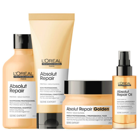 L'Oréal Professionnel Absolut Repair Kit Shampoo 300ml Conditioner 200ml  Golden Masque 250ml - Cheveux Abîmés | Hair Gallery