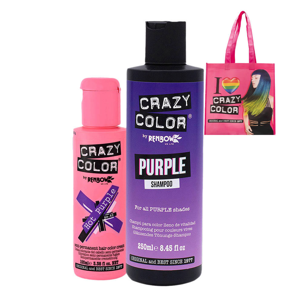 Crazy Color Hot Purple no 62, 100ml Shampoo Purple 250ml + Shopper cadeau |  Hair Gallery
