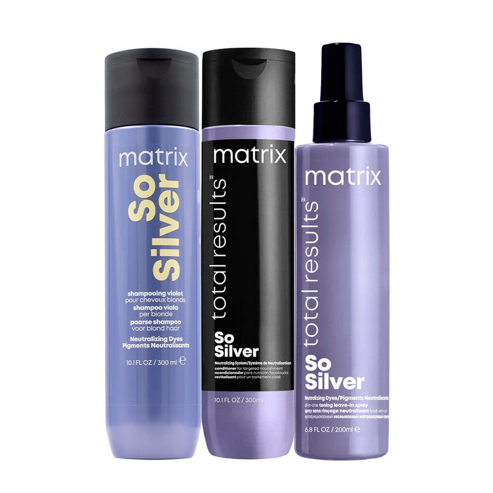 Matrix Total Results So Silver Shampoo 300ml Conditioner 300ml All in One  Toning Spray 200ml | Hair Gallery