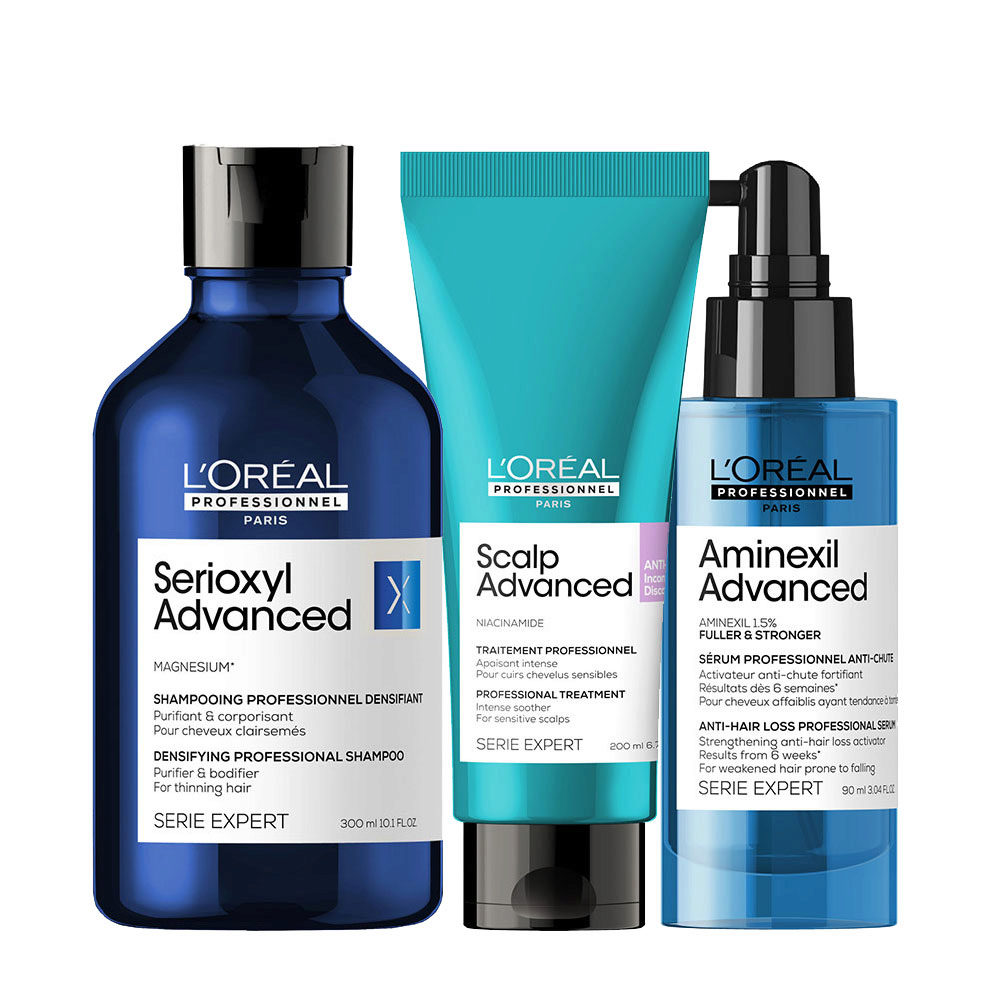 L'Oreal Professionnel Serioxyl Advanced Shampoo300ml Anti-Discomfort  Soother200ml Aminexil Advanced Serum90ml | Hair Gallery