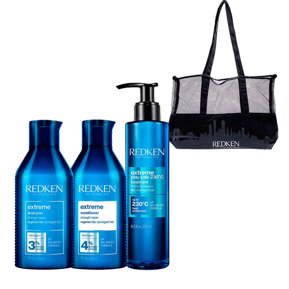 Redken Extreme Shampoo 300ml Conditioner 300ml Extreme Play Safe 250ml +  Summer Bag Gratuit | Hair Gallery