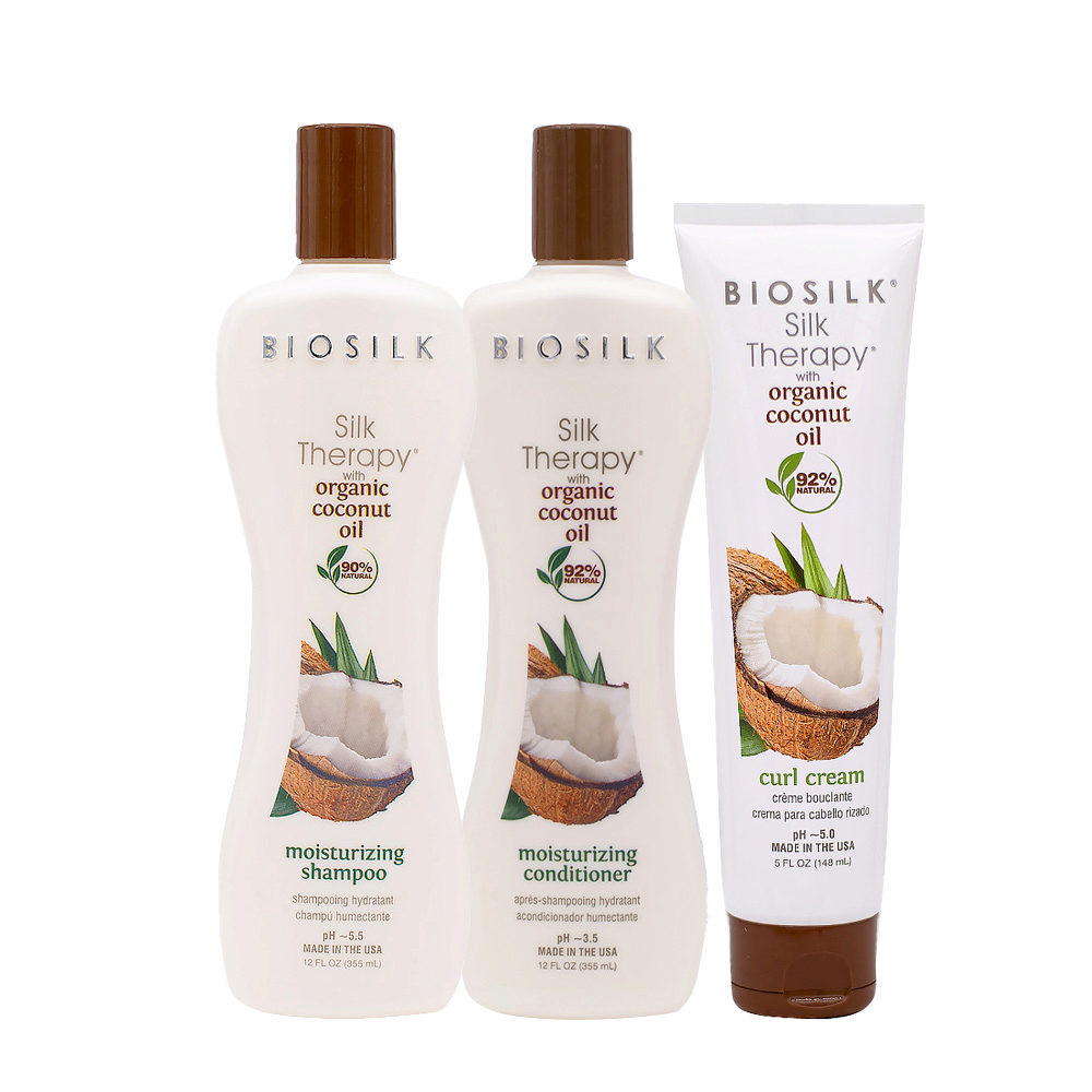 Biosilk Silk Therapy Moisturizing Shampoo With Coconut Oil 355ml Balsamo  Idratante 355ml Curl Cream 148ml | Hair Gallery