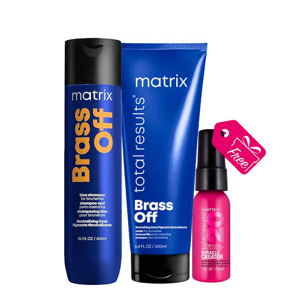 Matrix Total Results Brass Off Shampoo 300ml Mask 200ml + Miracles 20  Miracle Creator 30ml en cadeau | Hair Gallery