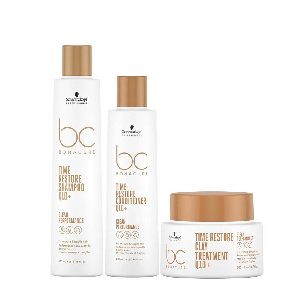 Schwarzkopf BC Bonacure Time Restore Shampoo Q10+ 250ml Conditioner 200ml  Clay Treatment 200ml | Hair Gallery